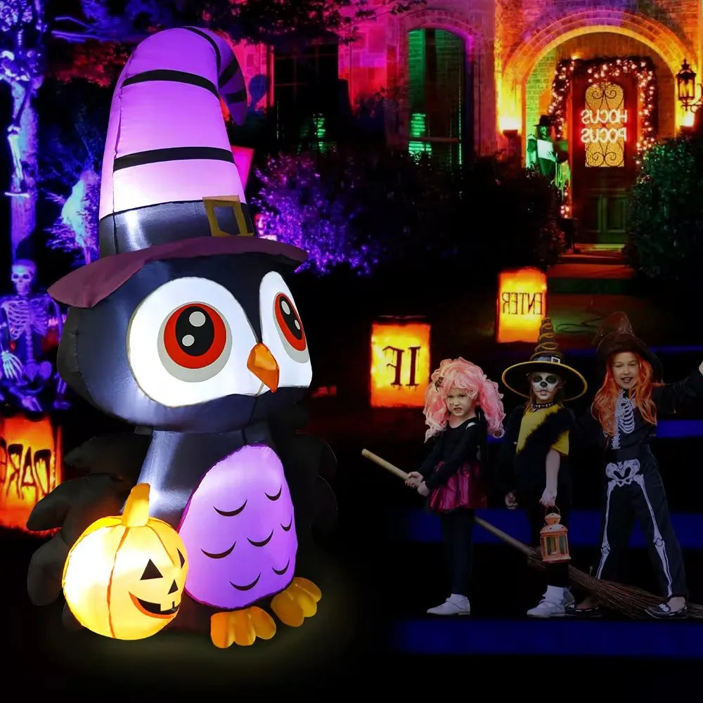 6Ft Inflatable Owl Halloween Yard Decoration With Led Lights