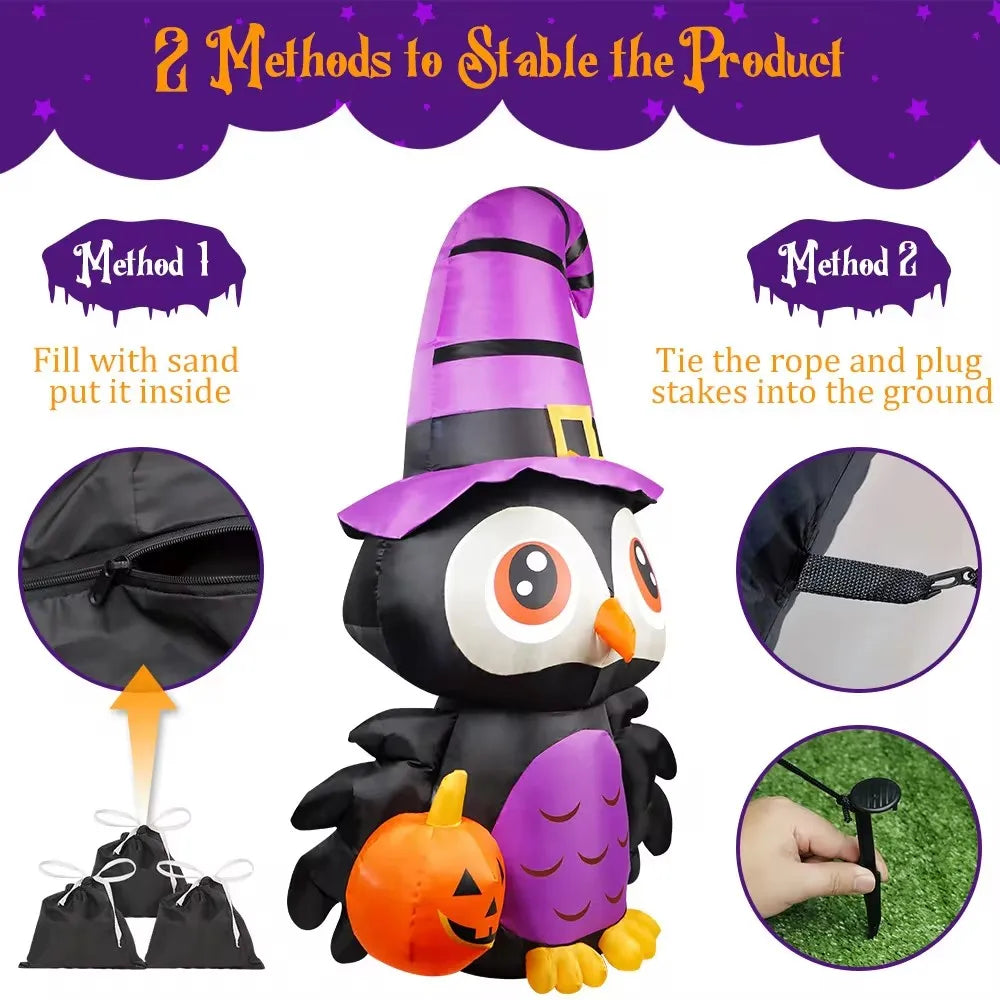6Ft Inflatable Owl Halloween Yard Decoration With Led Lights