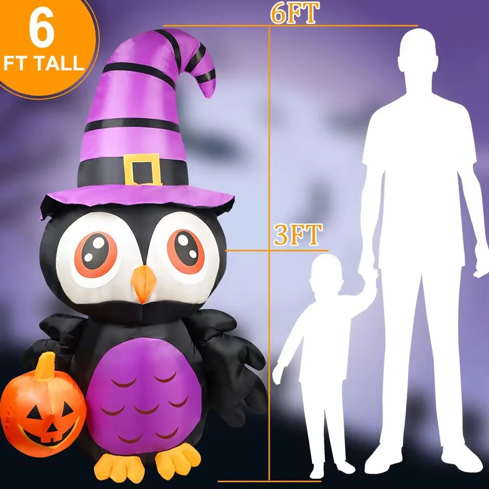 6Ft Inflatable Owl Halloween Yard Decoration With Led Lights