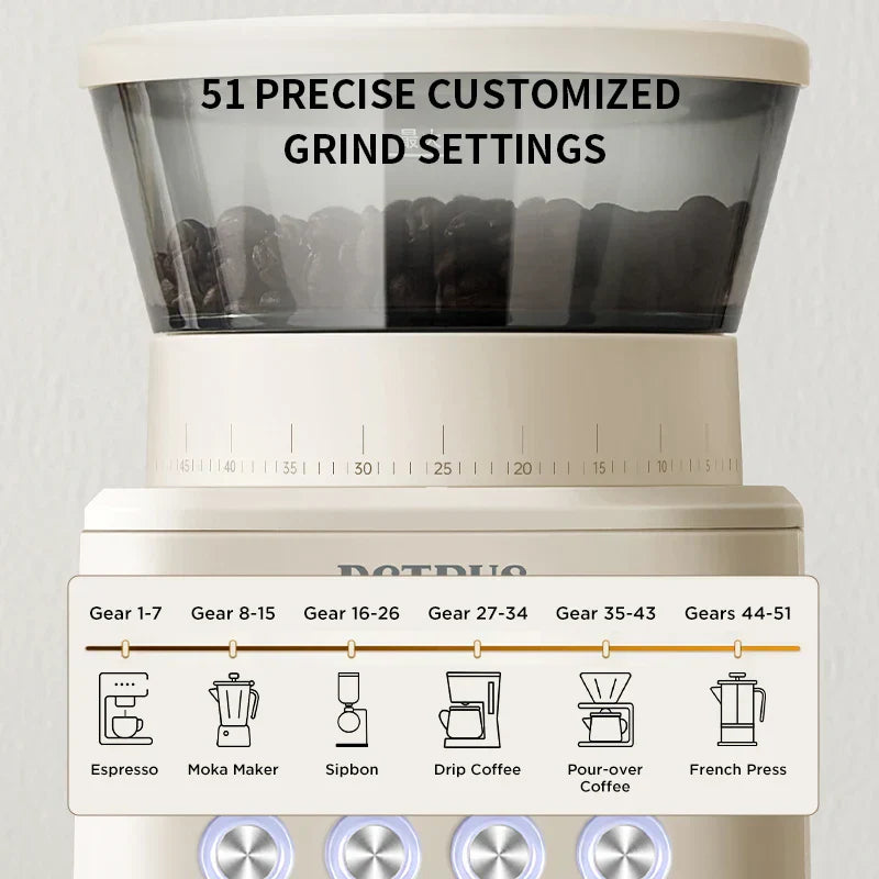 Electric Coffee Bean Grinder With 51 Precise Settings