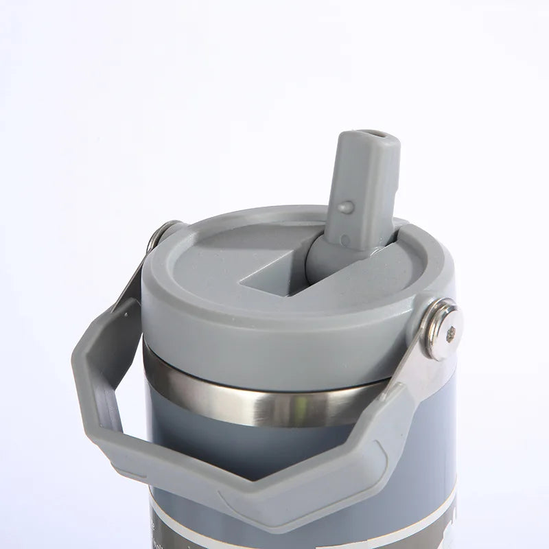 Portable Stainless Steel Car Tumbler Cup With Straw & Handle