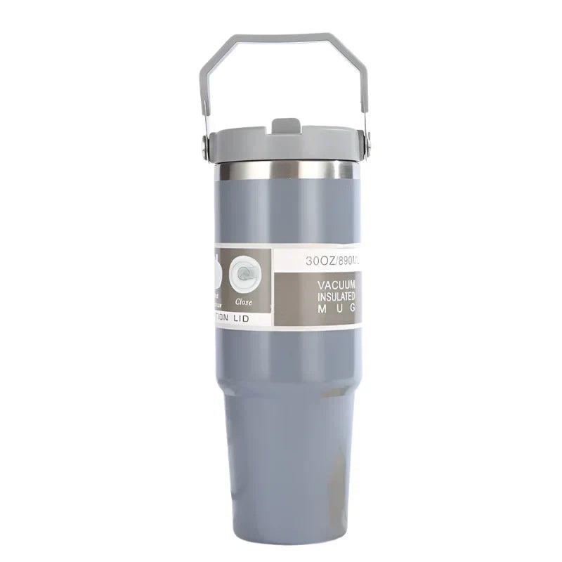 Portable Stainless Steel Car Tumbler Cup With Straw & Handle