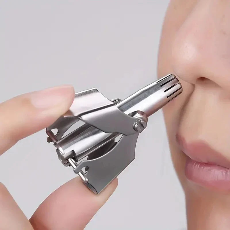 Portable Stainless Steel Manual Nose Hair Trimmer Silver