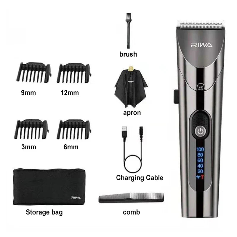 Washable Rechargeable Hair Clipper Professional Barber Trimmer Grey