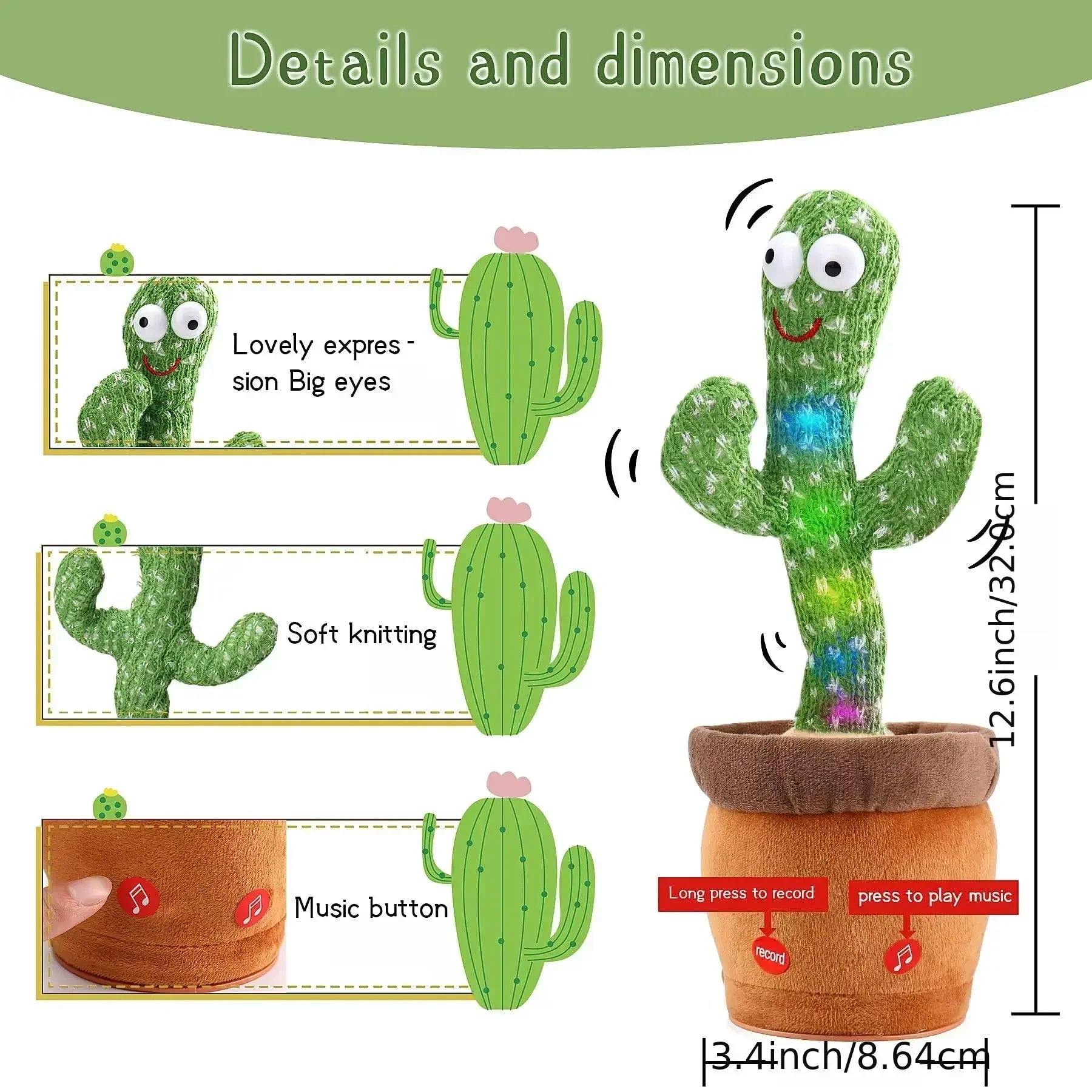 Rechargeable Dancing Cactus Plush Toy For Kids