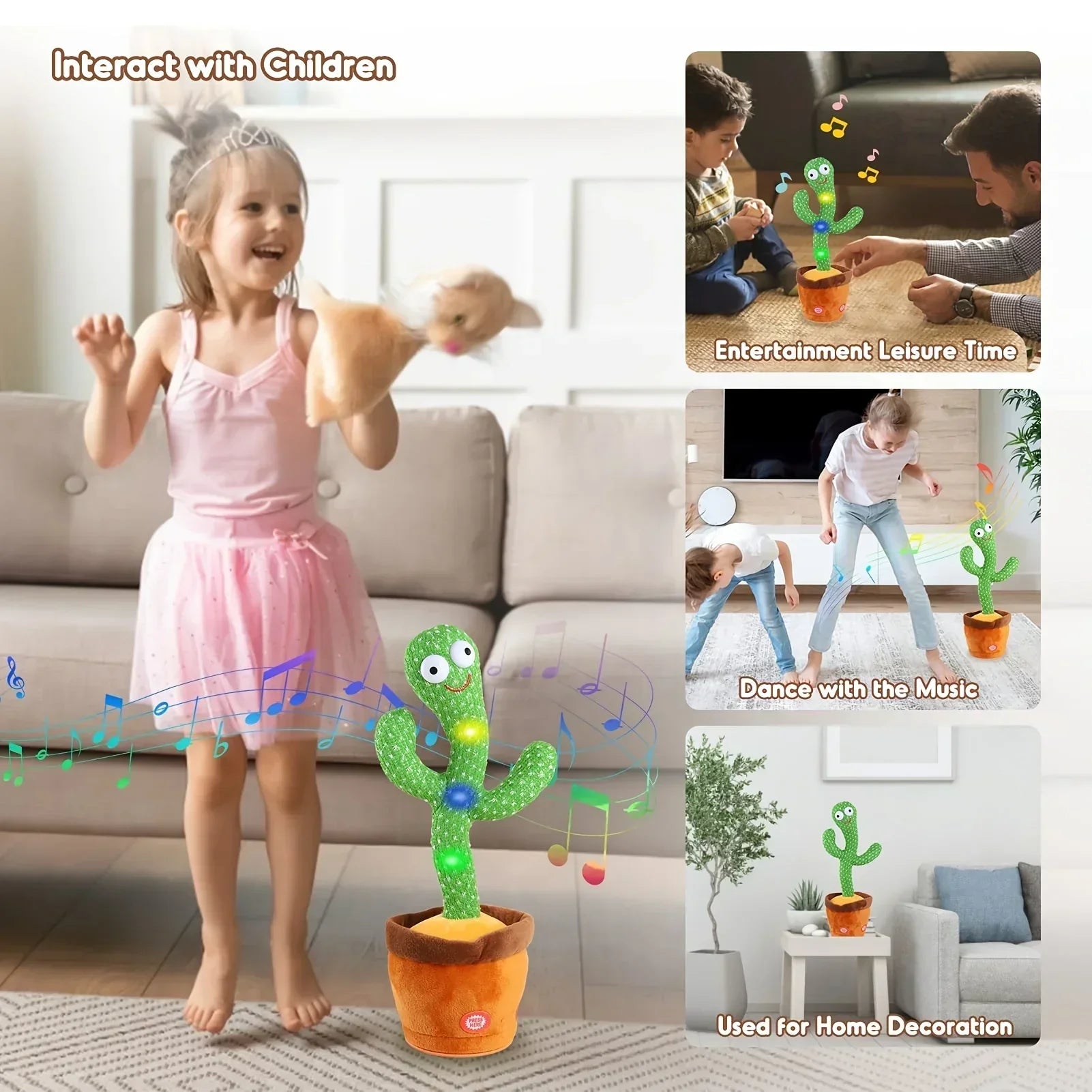 Rechargeable Dancing Cactus Plush Toy For Kids