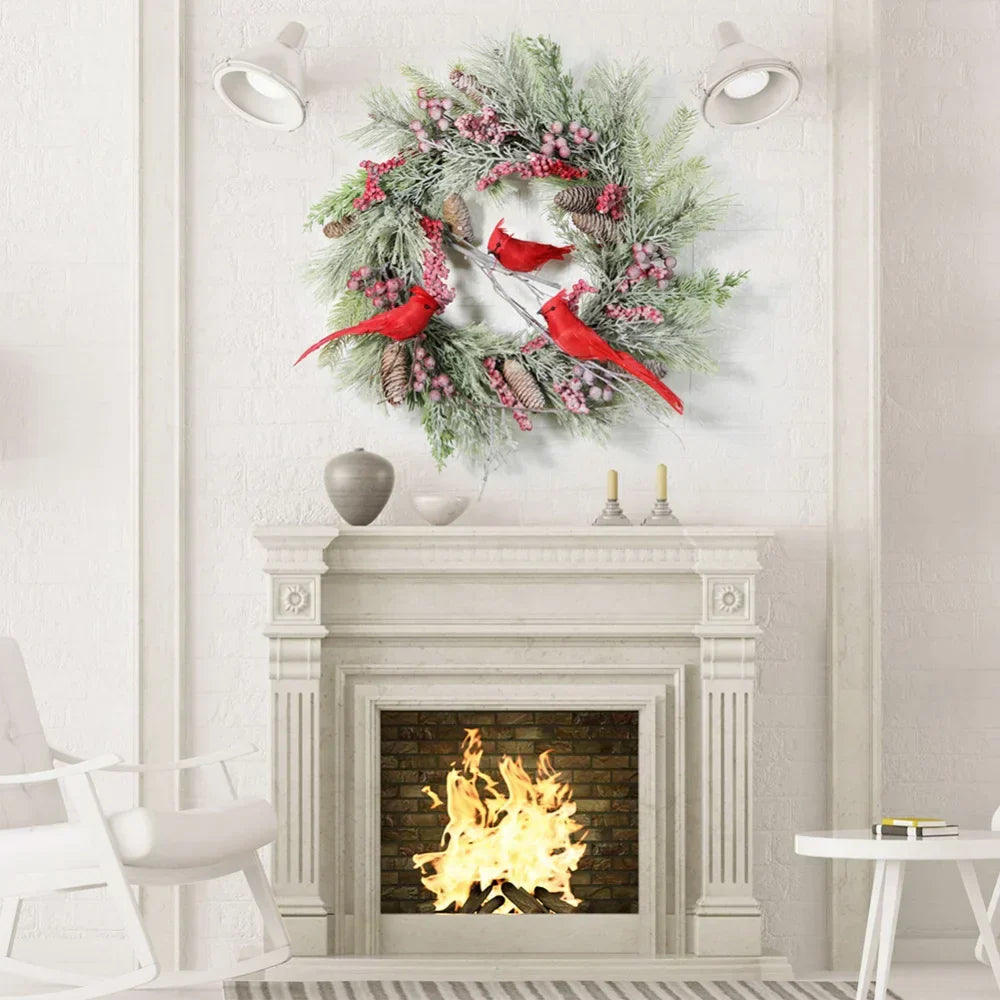 Red Cardinal Christmas Wreath With Berry And Pinecones