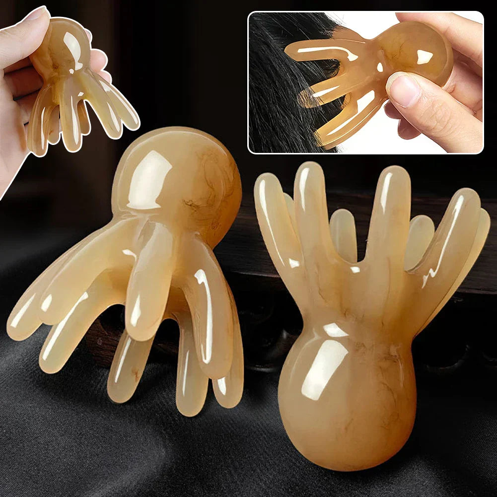 2Pcs Portable Resin Octopus Massage Comb 8 Prong Brown