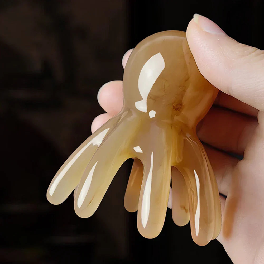 2Pcs Portable Resin Octopus Massage Comb 8 Prong Brown