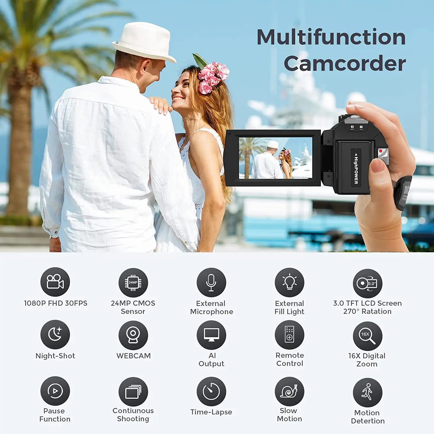 Digital HD Camera with Rotating Screen with 32G Card Black