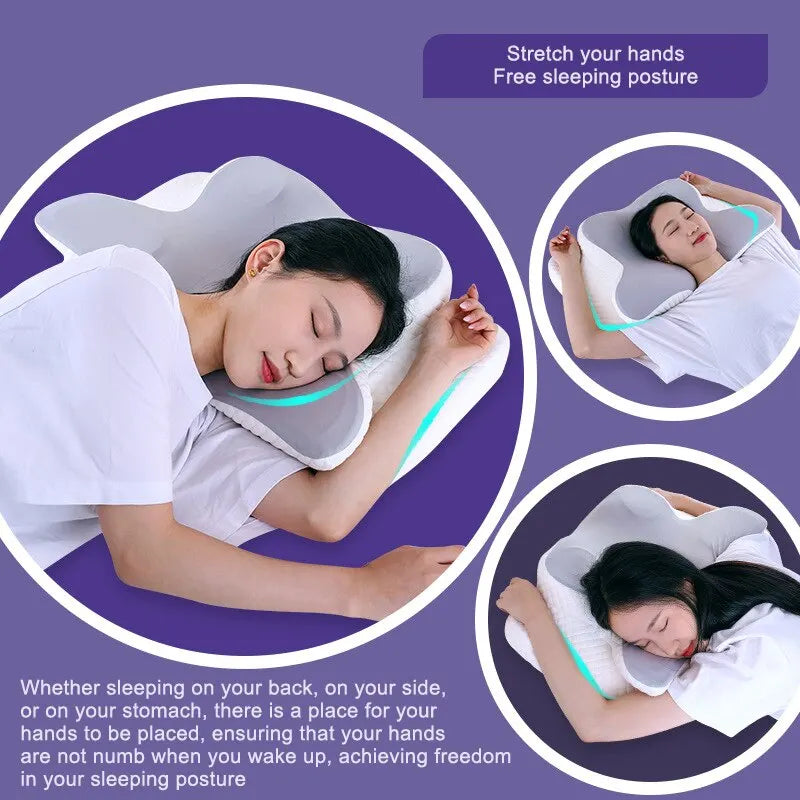 Butterfly Memory Foam Pillow Neck Support Grey