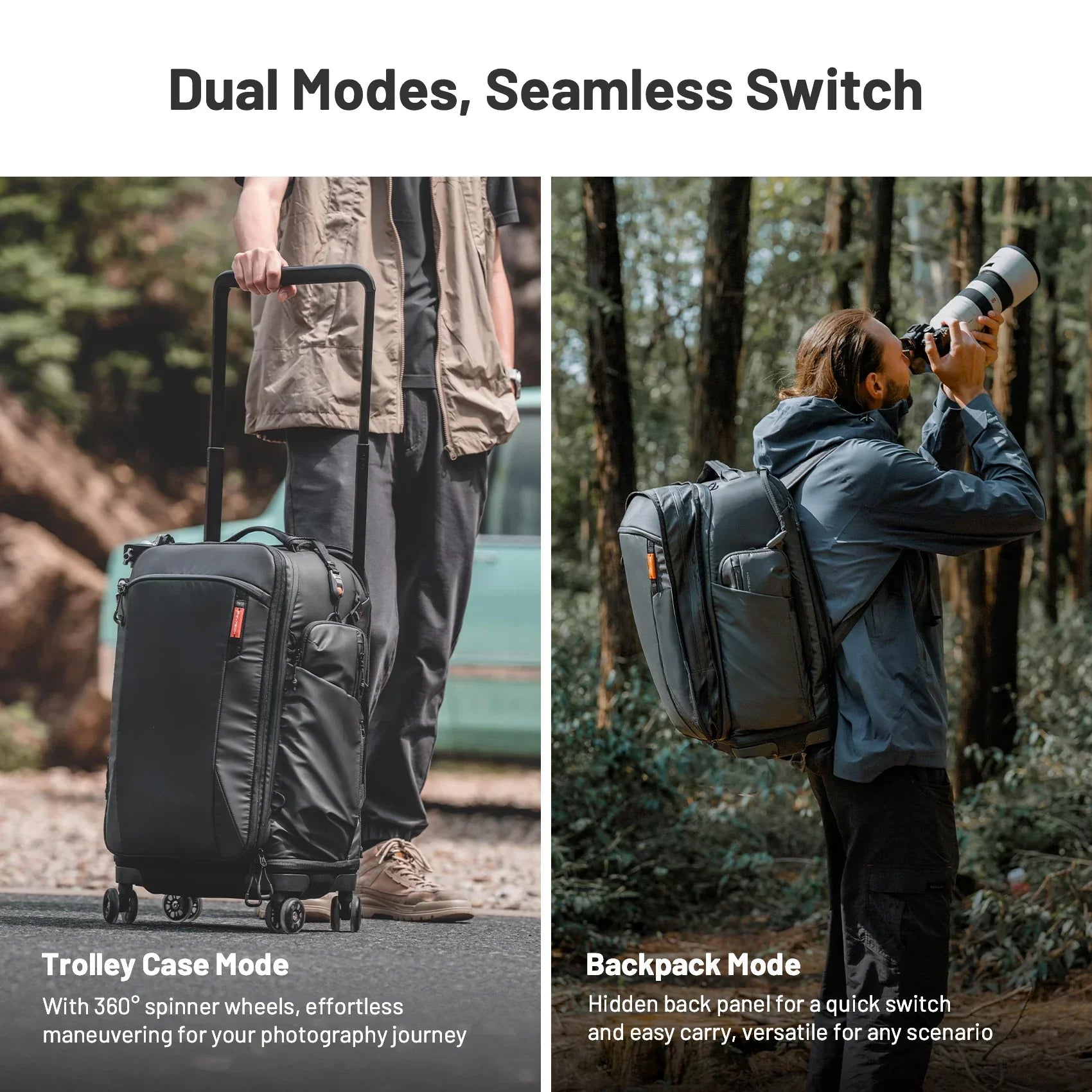 2-in-1 Outdoor Trolley Case Backpack Expandable Black