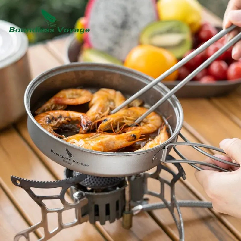 Titanium Camping Cookware Set Pan with Folding Handles Silver