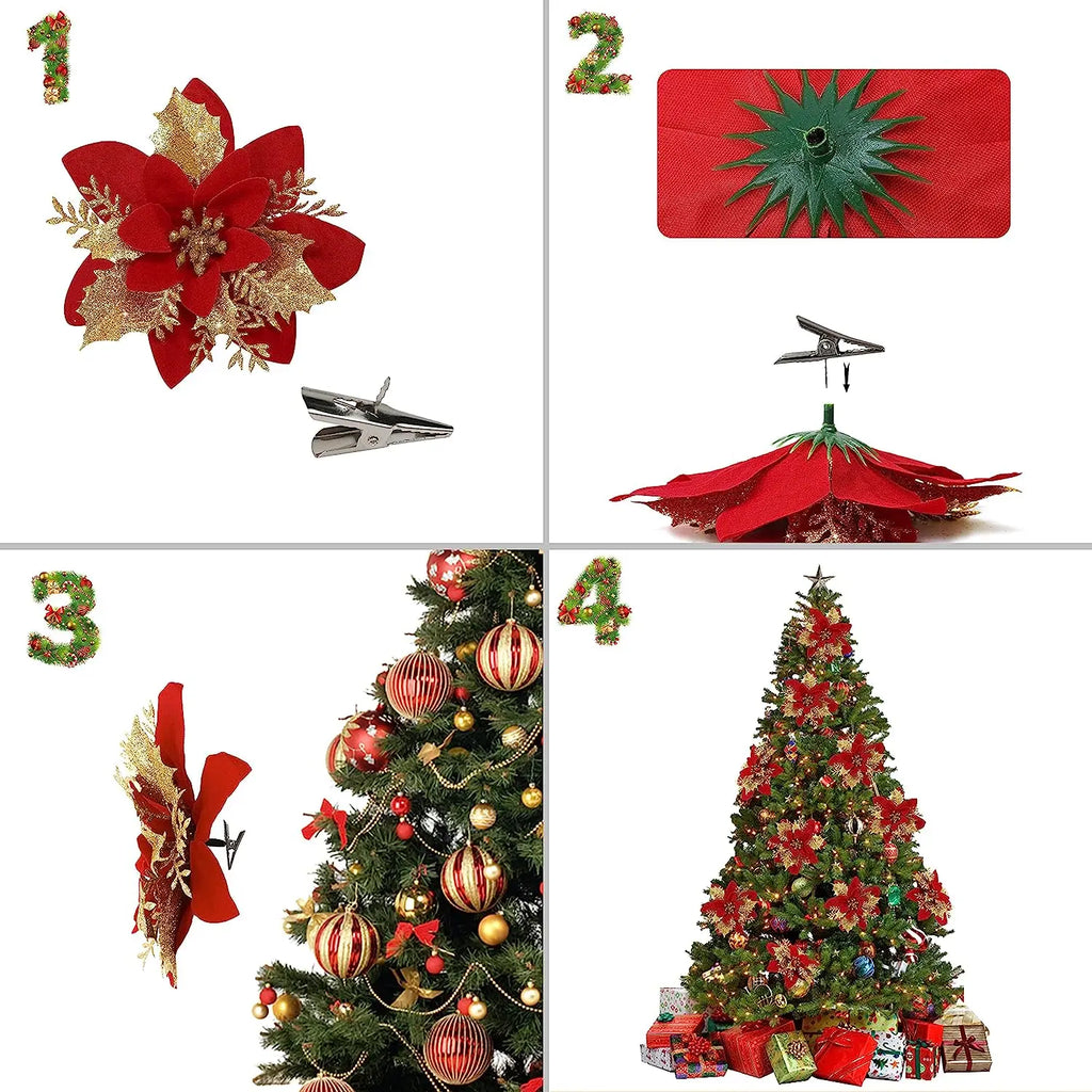 Sparkling Glitter Artificial Christmas Flowers - 14.5cm