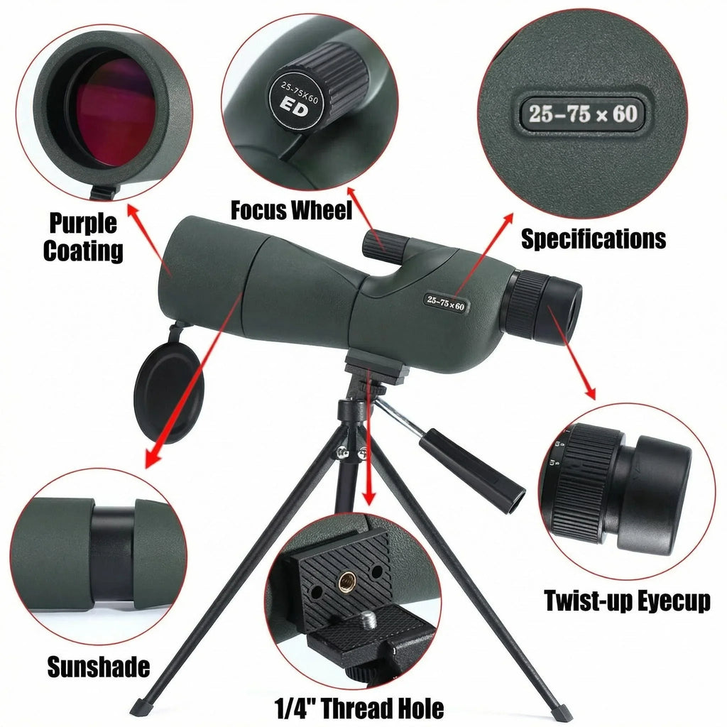 25-75x60 ED HD Waterproof Monocular Telescope
