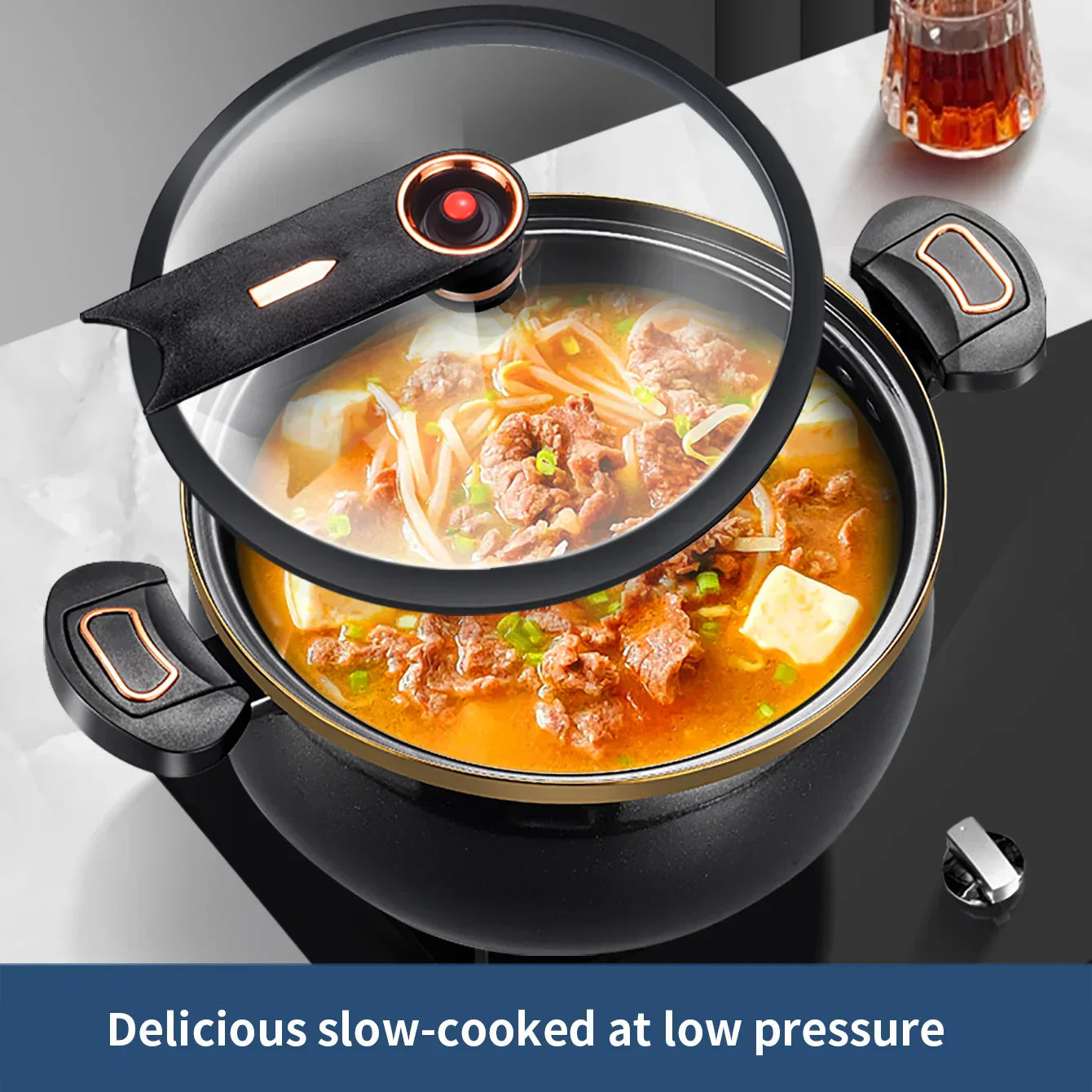 7L Micro-Pressure Non-Stick Stew Pot Large Capacity Cookware Black