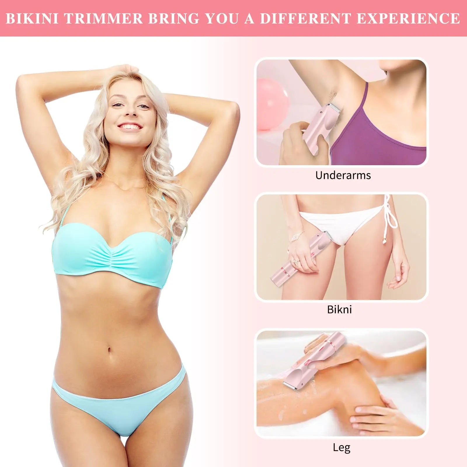 2 in 1 Electric Bikini Trimmer & Facial Shaver Waterproof Pink