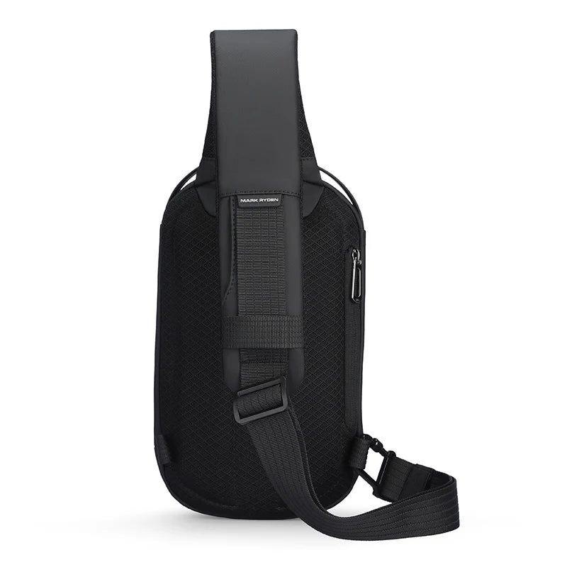 Hard-Shell Waterproof Crossbody Bag Sling with USB Port Black