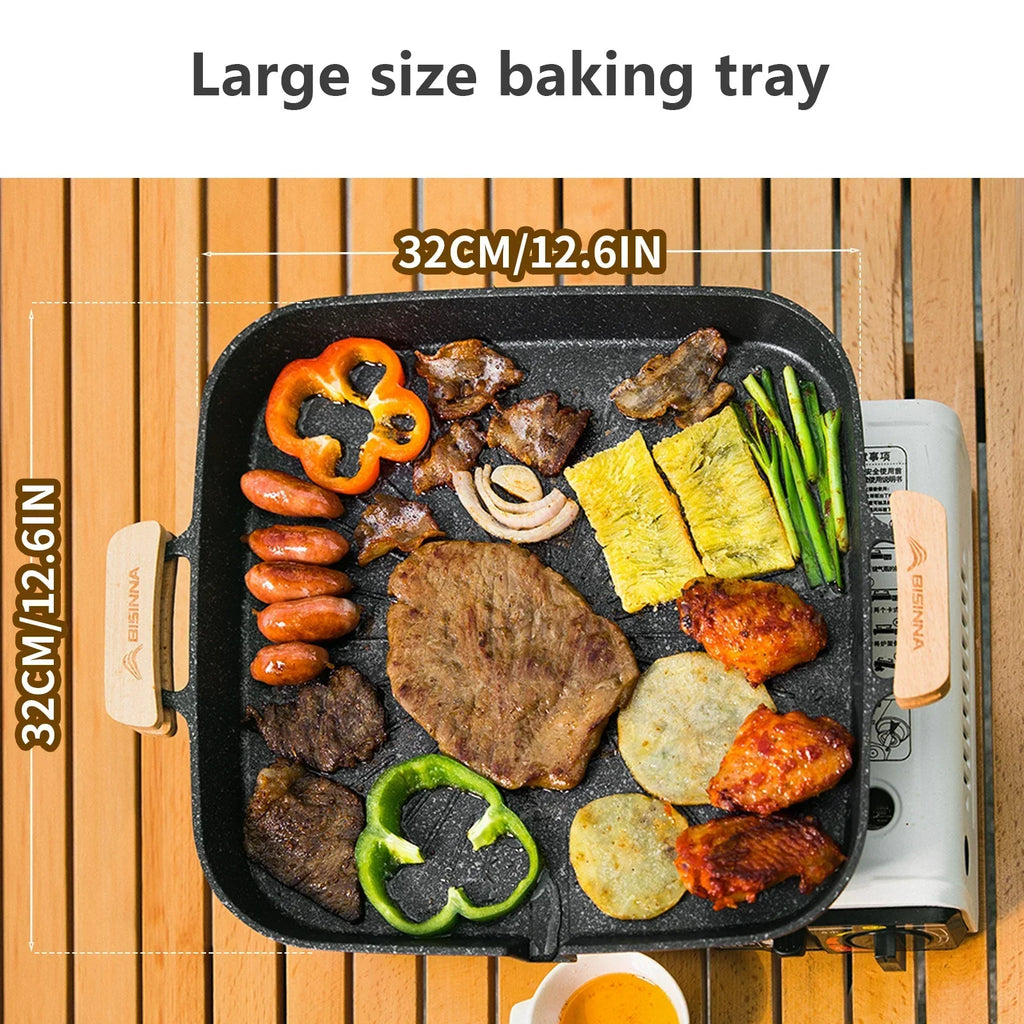 Square Camping BBQ Grill Pan Black