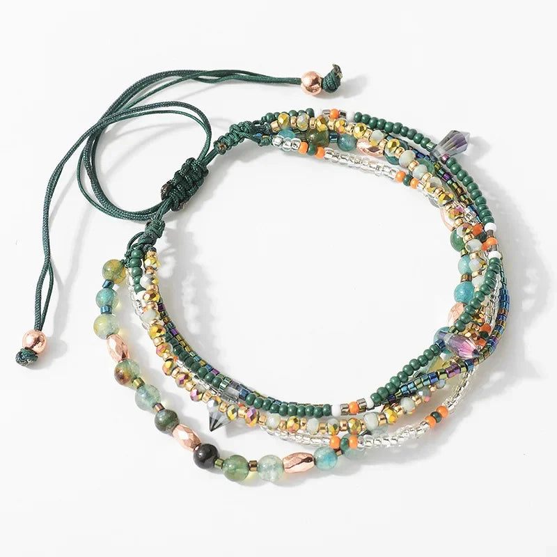 Bracelet with Multi-Layer Bohemia Beads for Women (Green)