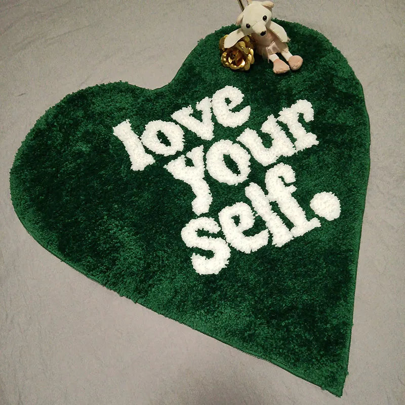 Heartfelt Green Fluffy Rug