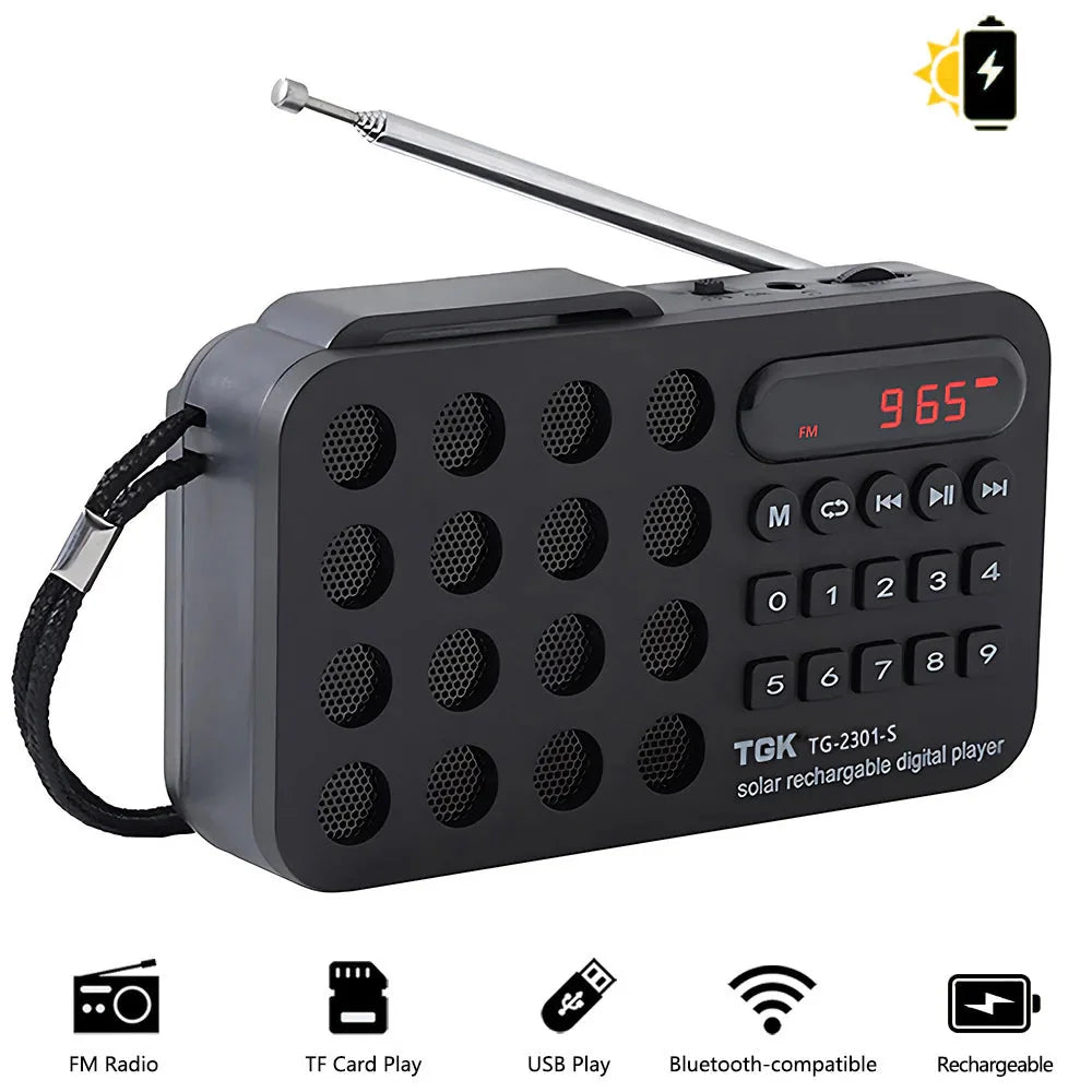 Portable Solar FM Radio Bluetooth Speaker Black