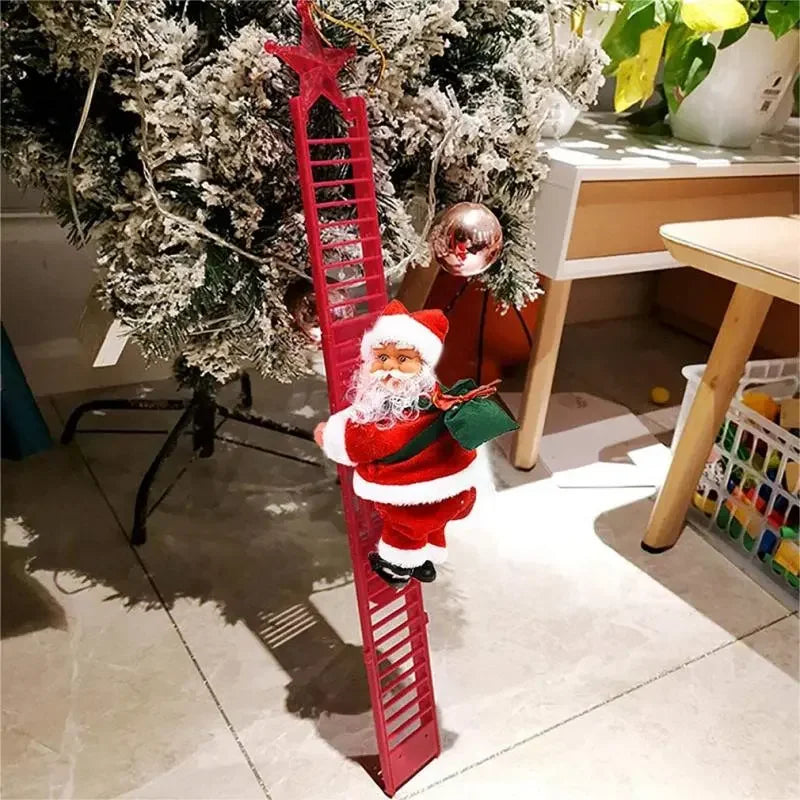 Electric Climbing Santa Claus Christmas Ornament - Festive Red Ladder