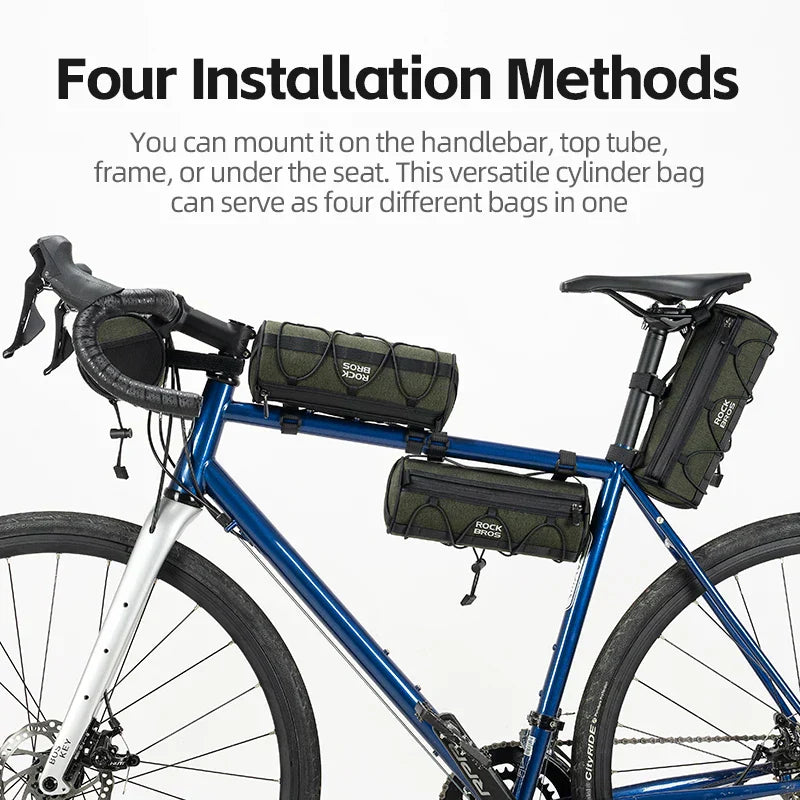 2L Bicycle Handlebar Bag Tube Pannier with Shoulder Strap Green