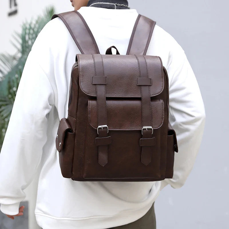 PU Leather Laptop Backpack Dark Brown