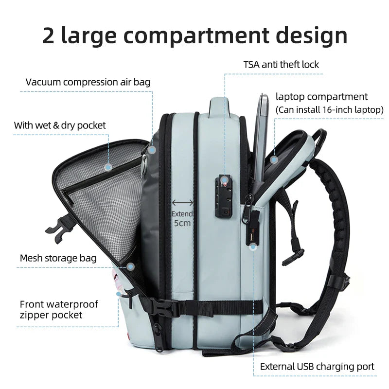 Expandable Laptop Backpack 40L Blue