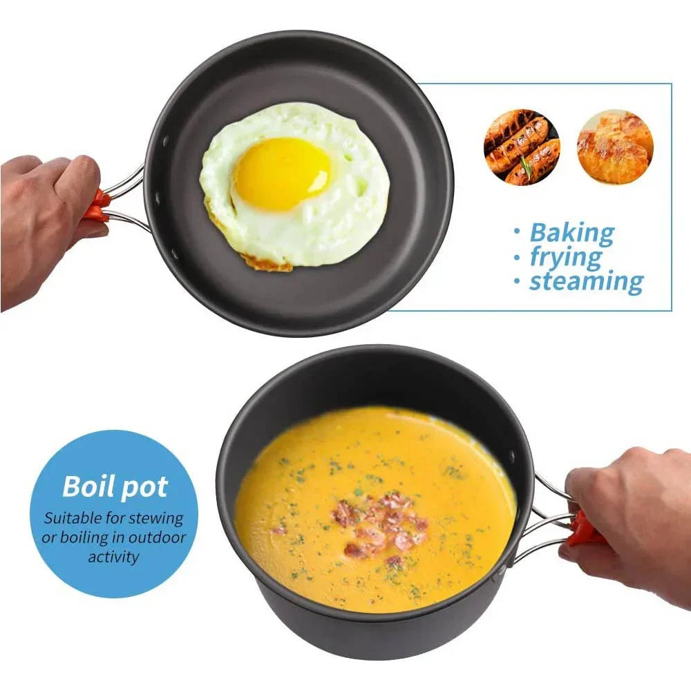 Camping Cookware Set Non-Stick Pots for 2-3 People