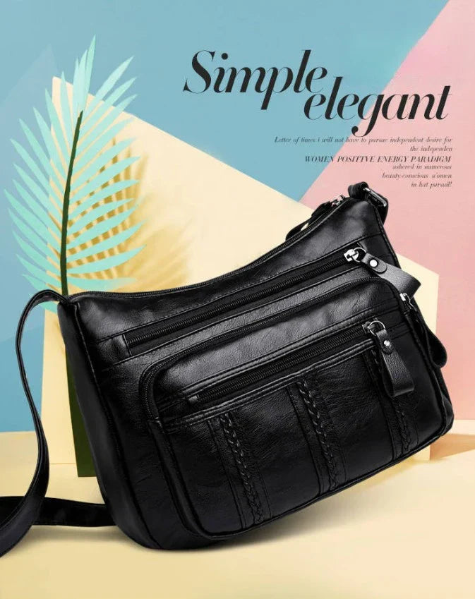 Women's Shoulder Crossbody Bag with Multilayered Soft Leather