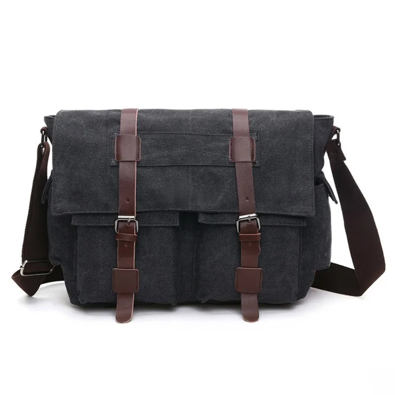 Men's Canvas Business Messenger Shoulder Bag (Black)