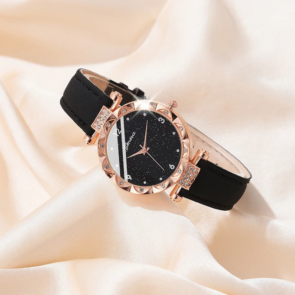 Luxury Womens Rhinestone Quartz Watch Set (5-Piece)