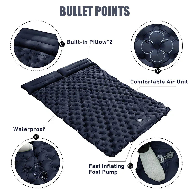 Inflatable  Sleeping Pad Air Mattress with Built-in Pillow Pump Navy Blue