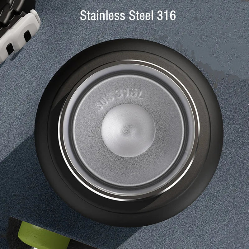 800ML Sports Vacuum Flask with Straw Black