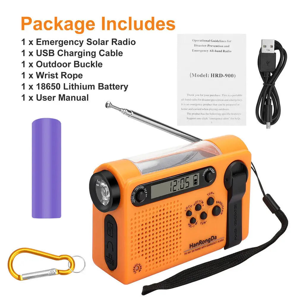 Solar Hand Crank Emergency Radio 3-in-1 Orange