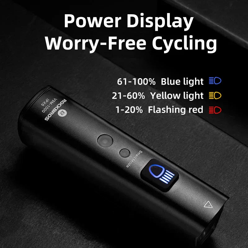 1000LM Smart Bike Headlight Vibration Light Sensing Black