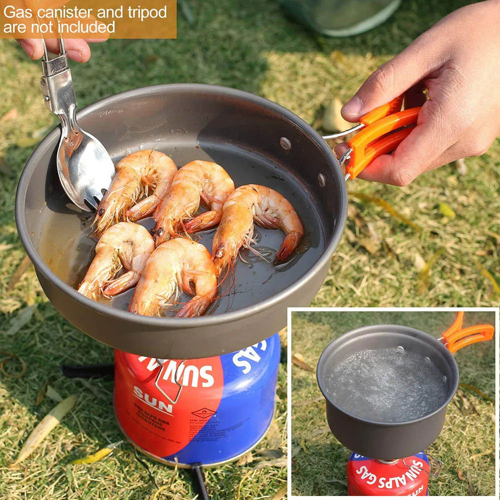 Aluminum Outdoor Camping Cookware Set Lightweight Cookset Grey