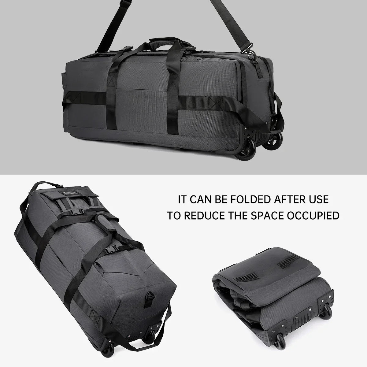 Roller Travel Duffel Bag with Fixed Casters Grey