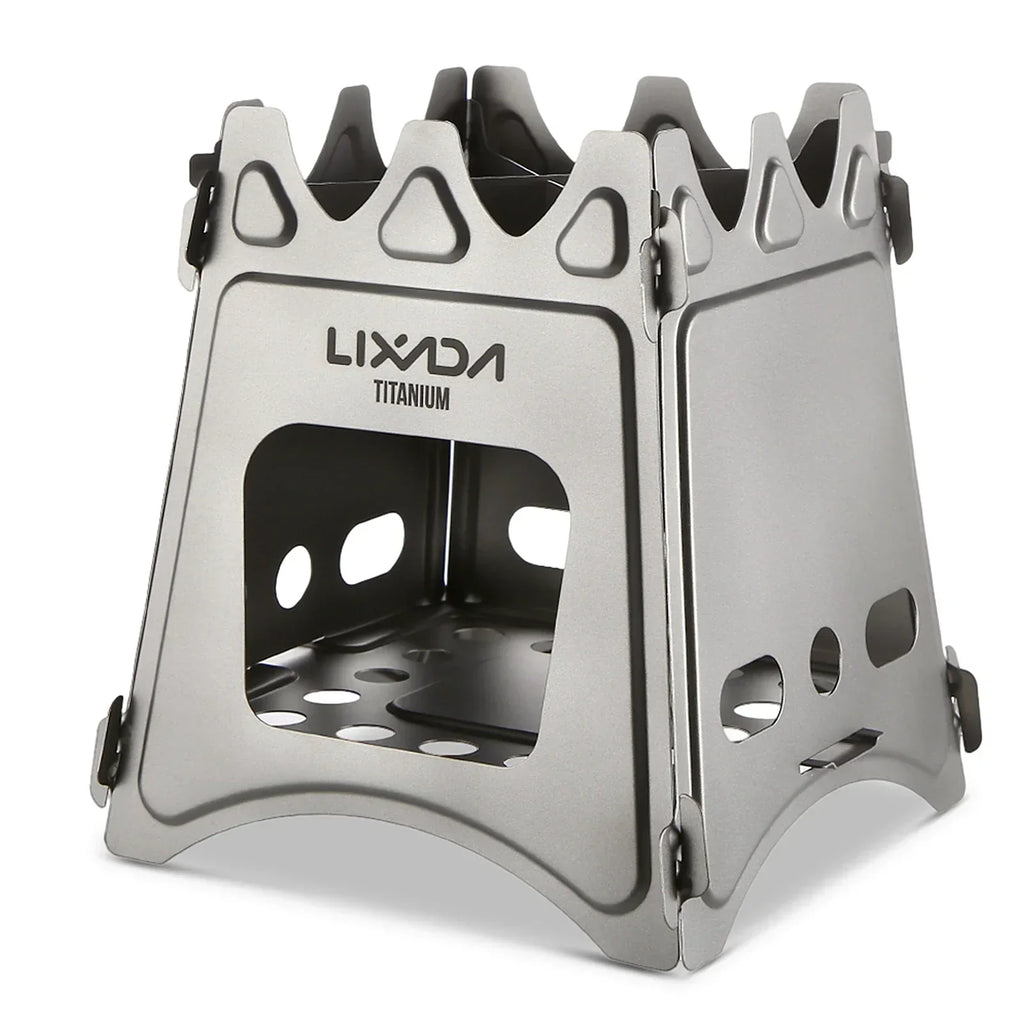 Compact Folding Titanium Wood Stove Silver