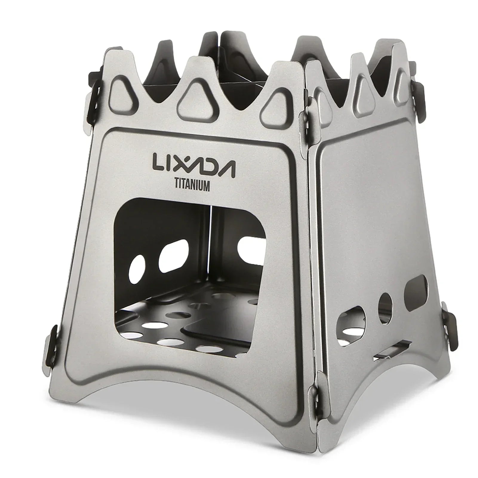 Compact Folding Titanium Wood Stove Silver