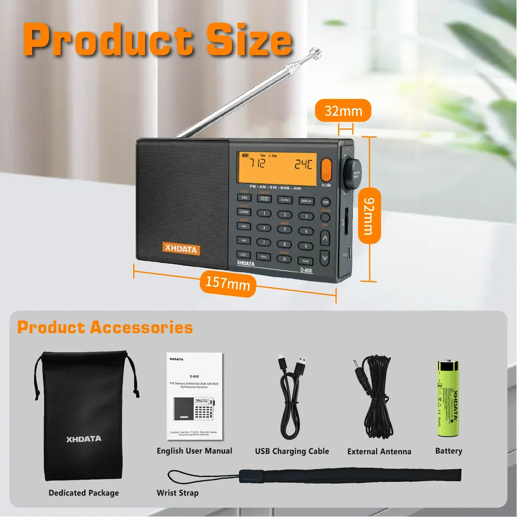 Full Band AM/FM/SW/MW Radio Receiver Grey