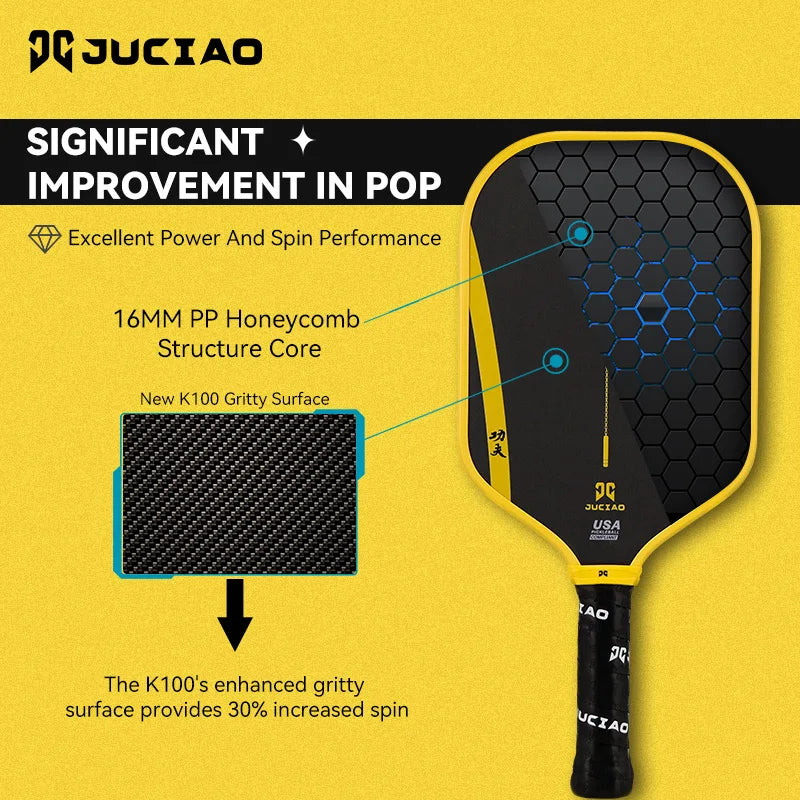 Thermoformed Carbon Fiber Pickleball Paddle with Textured Surface – 16mm