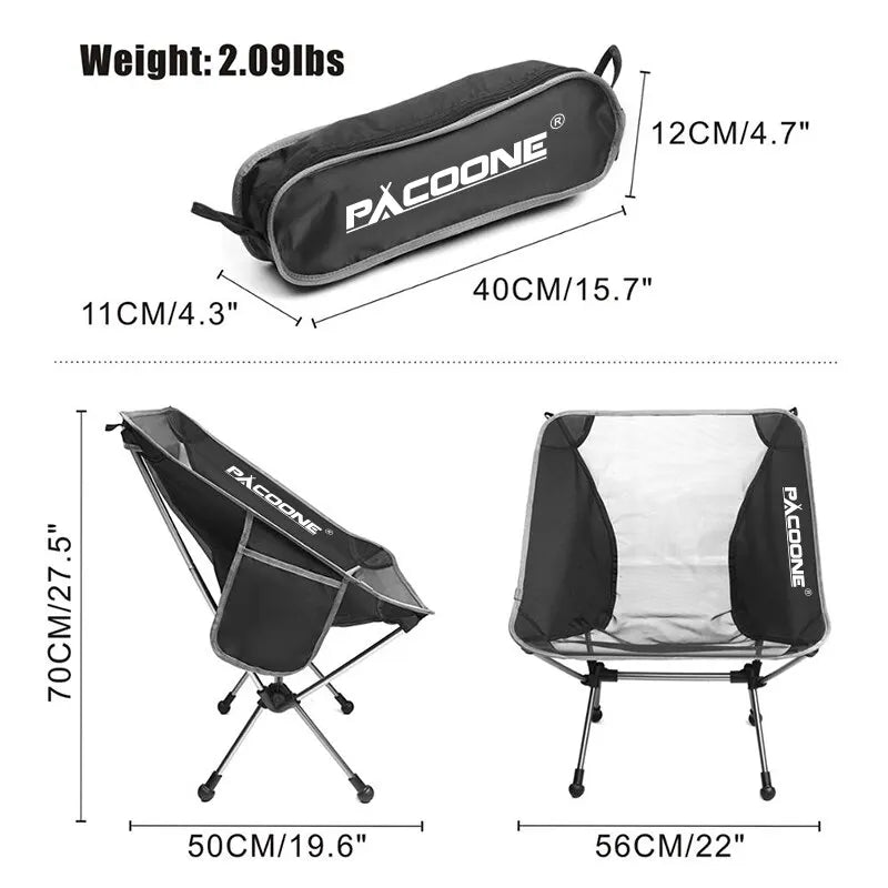 Folding Aluminum Camping Chair Portable High-Load Outdoor Seat Black