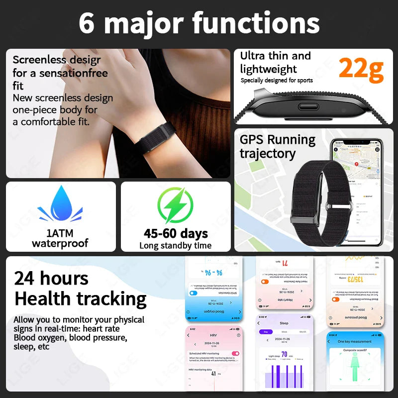 No-Screen Smart Fitness Band Black