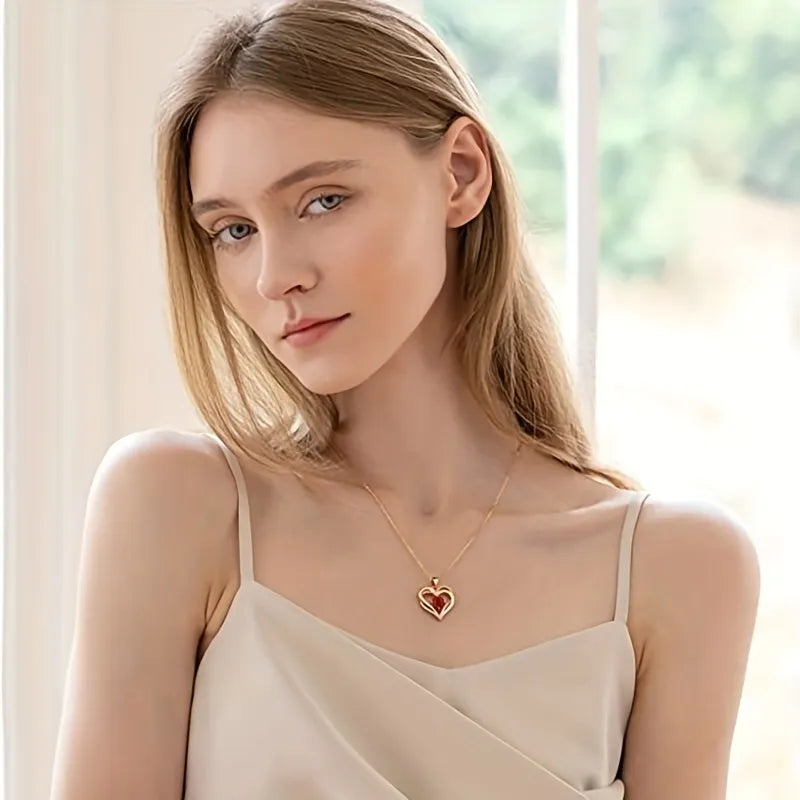 Red Zircon Pendant Necklace in Rose Gift Box