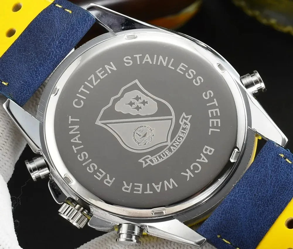 Men's Quartz Watch Waterproof Stainless Steel (Blue Rubber belt)