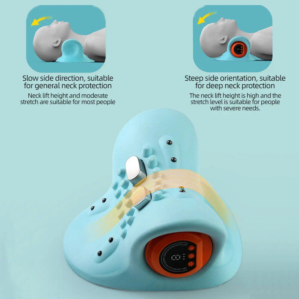 Electric Neck Stretcher Pulse Cervical Traction Pillow EMS Massage Blue