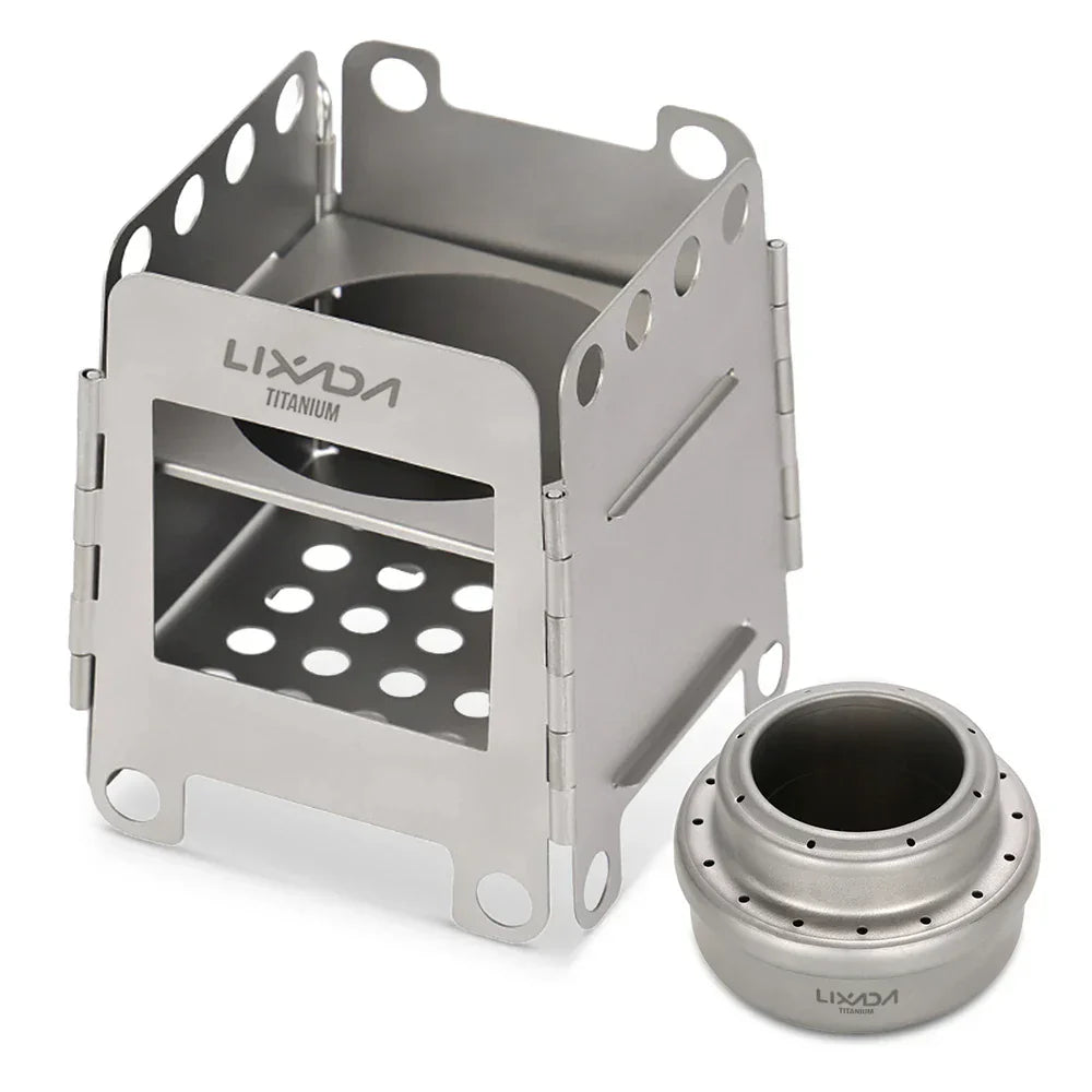 Folding Wood Stove with Mini Alcohol Stove Silver